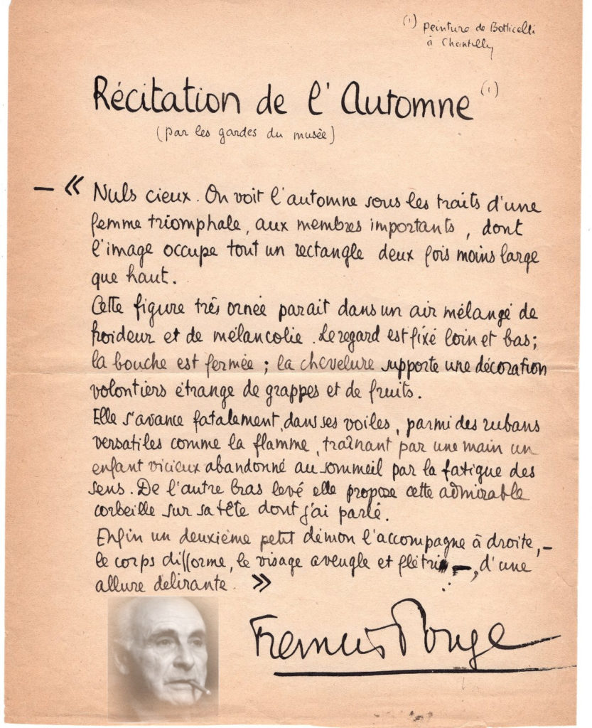 Francis Ponge - Manuscrit Signé intitulé \